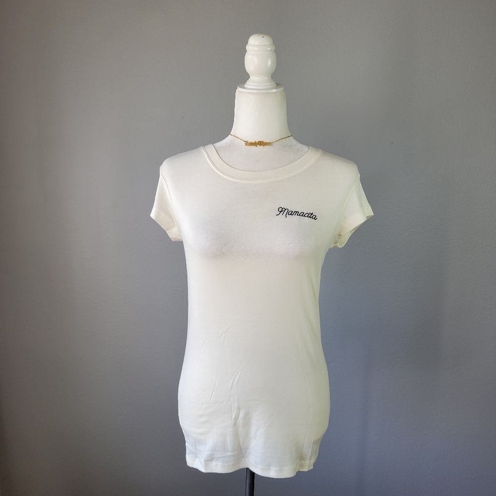 The Bee & The Fox // Cream Super Soft Embroidered Mamacita Short Sleeved T Shirt — image 2 of 8